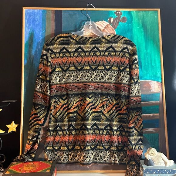 Chagall Chic Animal Print Sweater - Top Black, Brown, Orange Size M - Picture 11 of 16